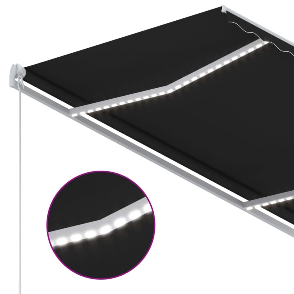 Markise Manuell Einziehbar mit LED 300x250 cm Blau und Weiß