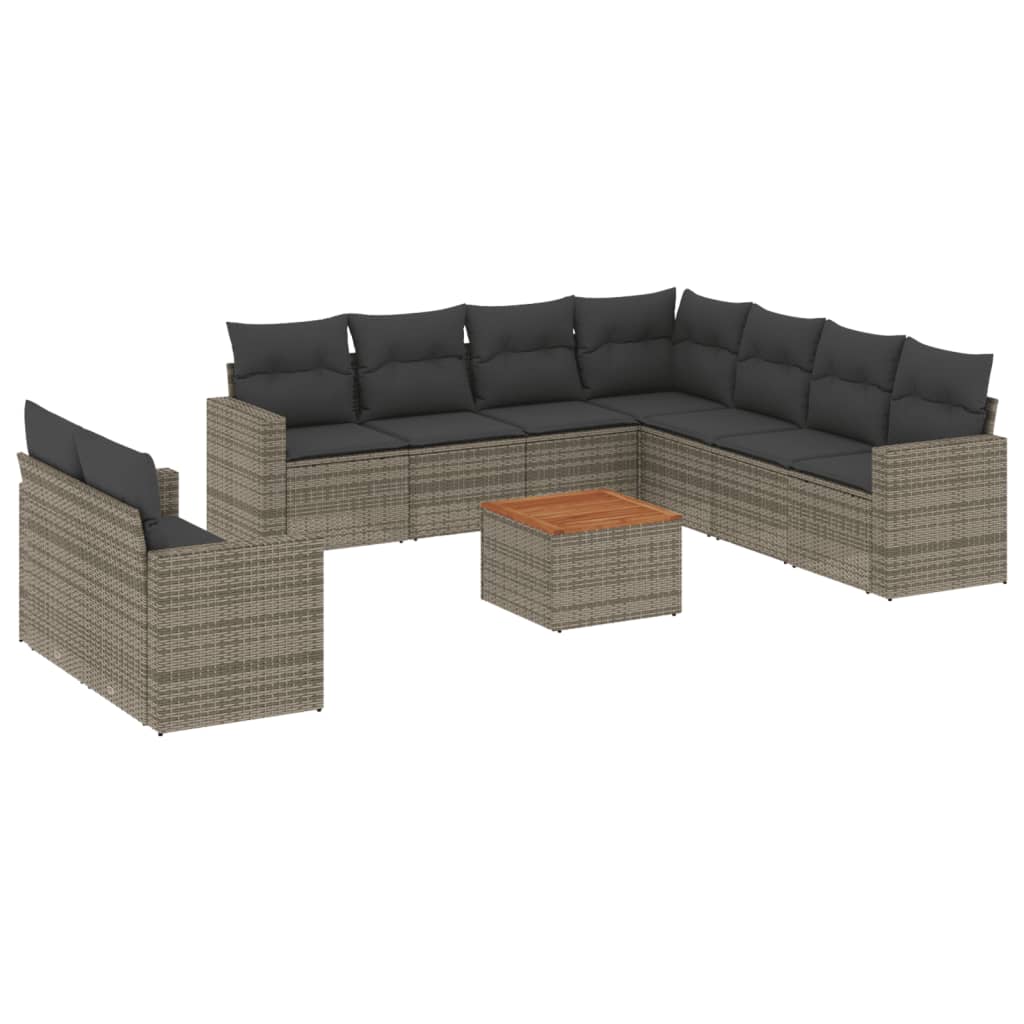 10-tlg. Garten-Sofagarnitur mit Kissen Schwarz Poly Rattan