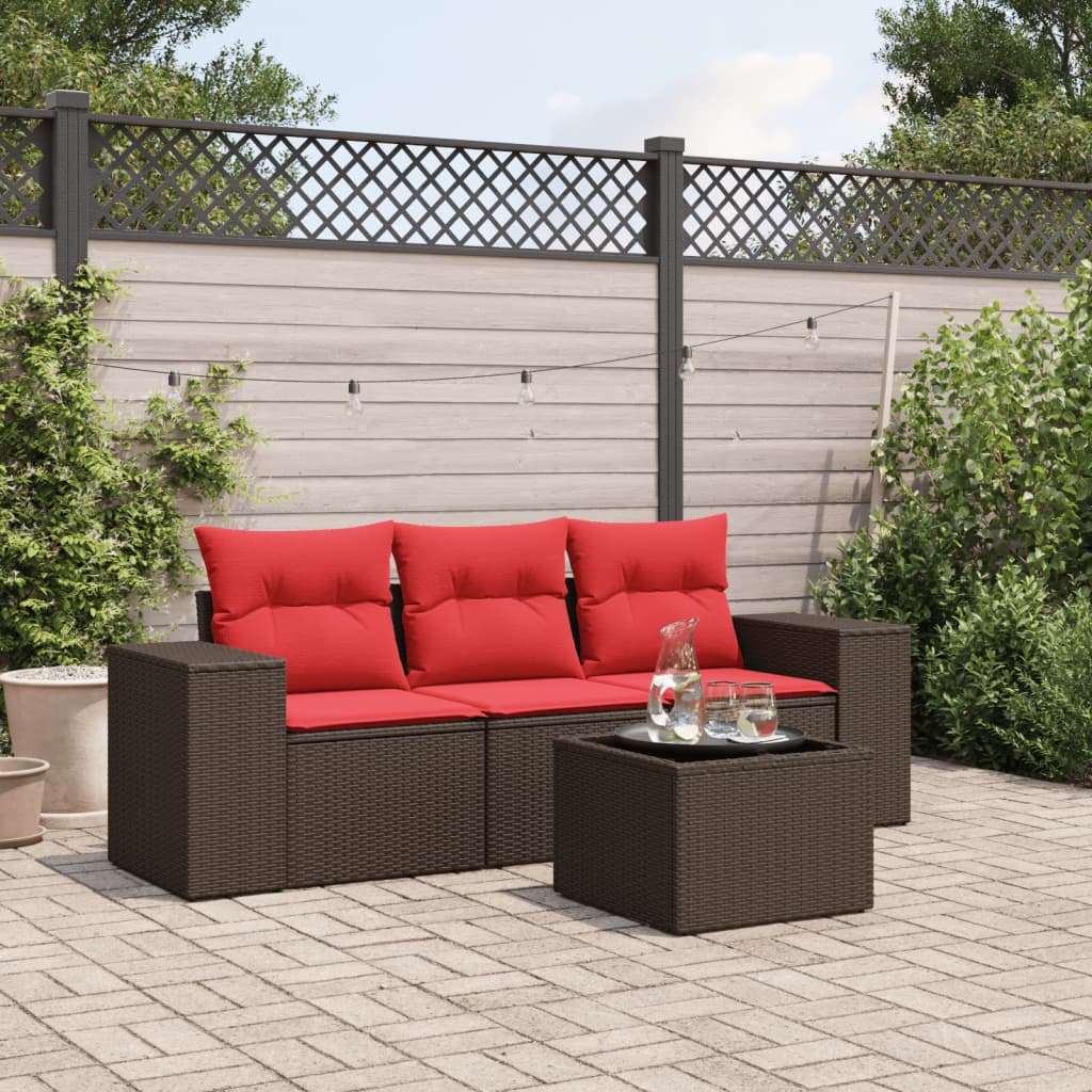 3-teiliges Gartensofa-Set mit Kissen, schwarzes Polyrattan