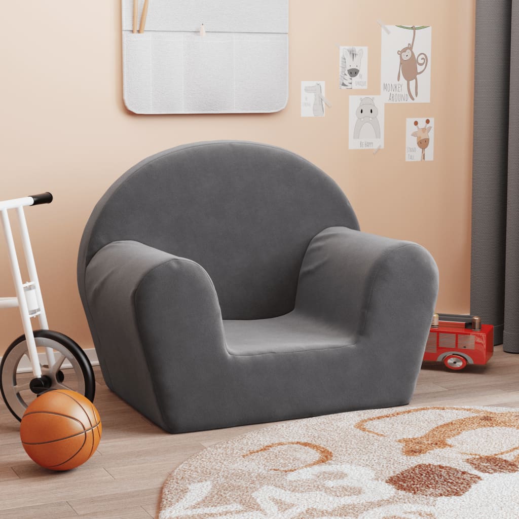 Kindersofa Hellgrau mit Sternen Weich Plüsch