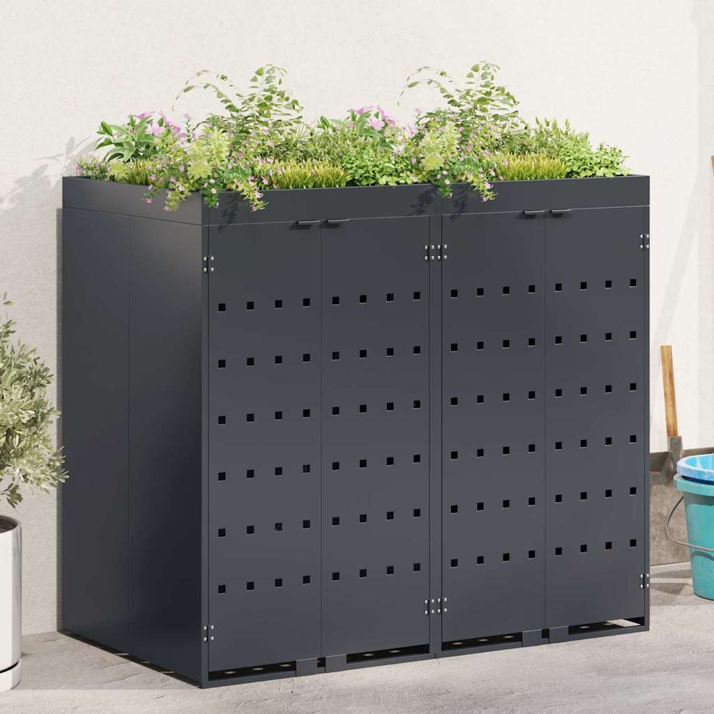 Mülltonnenbox für 2 Tonnen Schwarz 138x79x117 cm Stahl