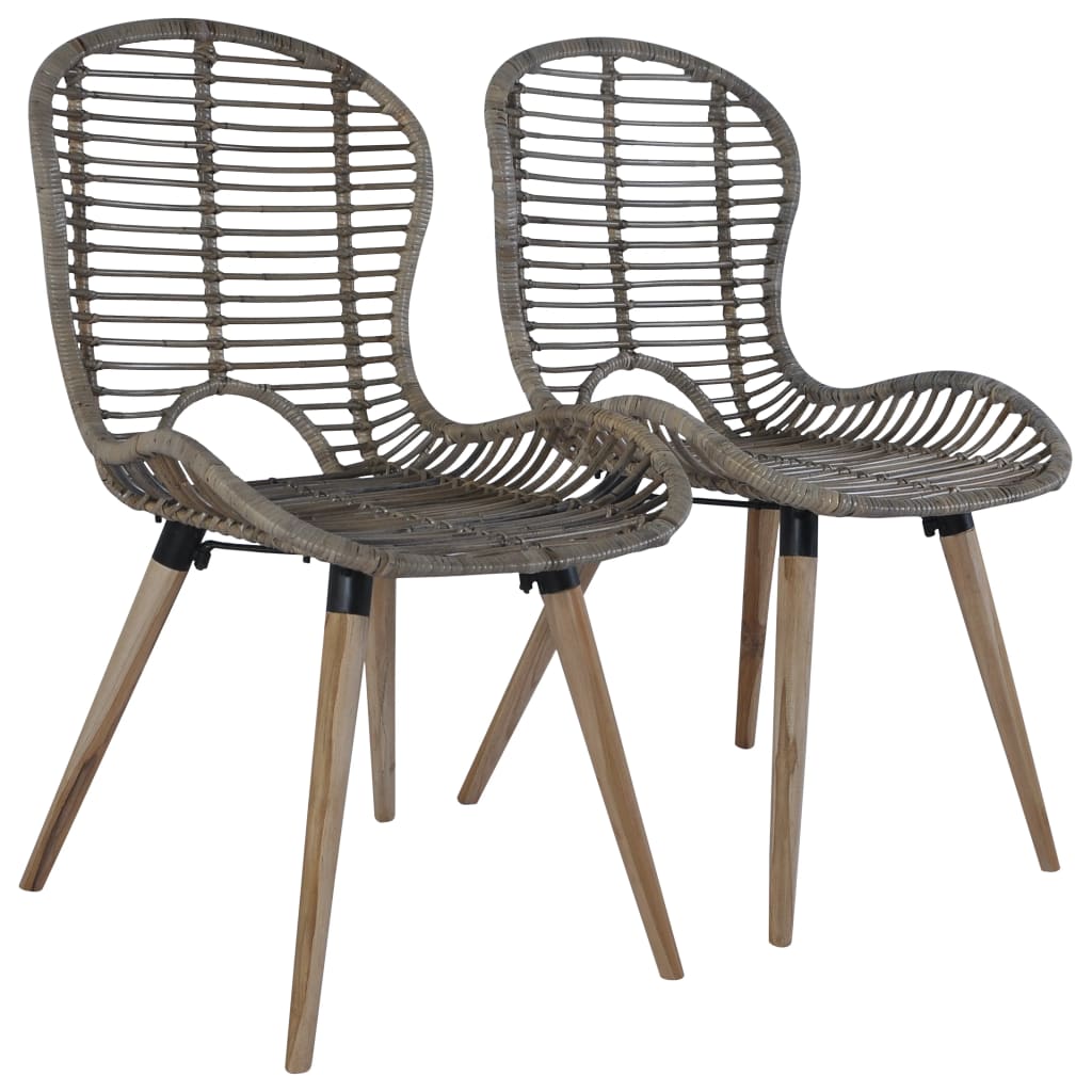 Esszimmerstühle 2 Stk. Schwarz Natur Rattan