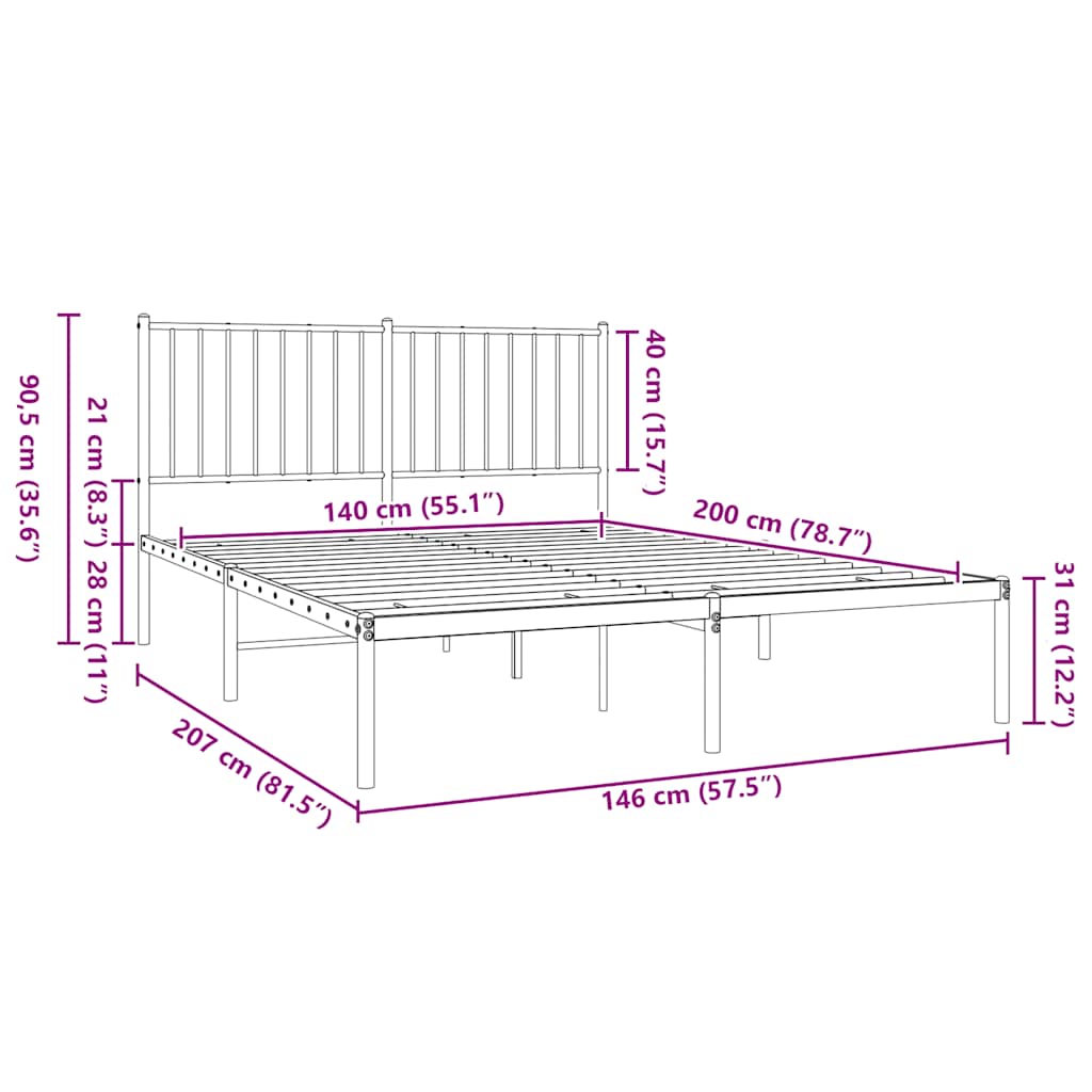 Bettgestell Metall Schwarz 75x190 cm