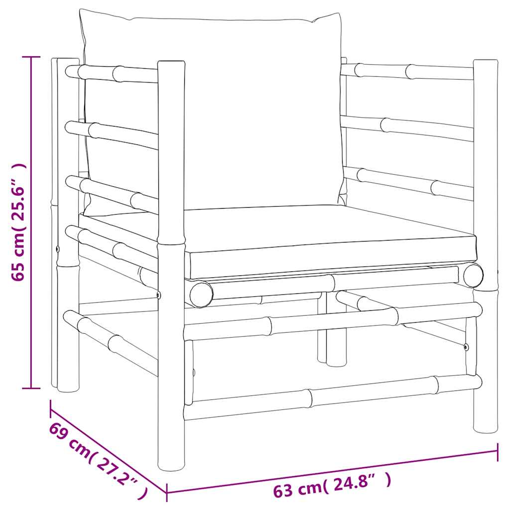 3-tlg. Garten-Lounge-Set mit Hellgrauen Kissen Bambus