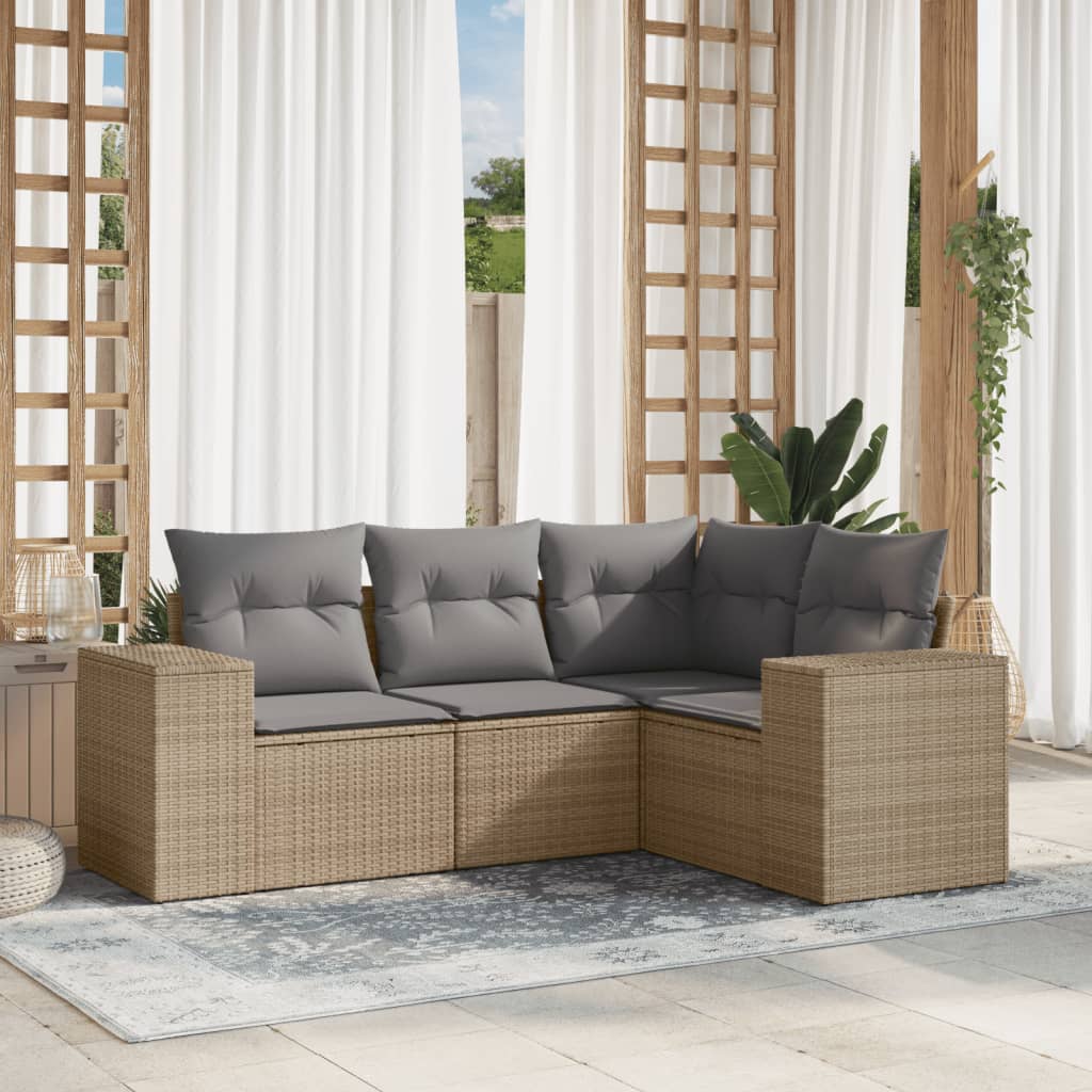 4-tlg. Garten-Sofagarnitur mit Kissen Schwarz Poly Rattan