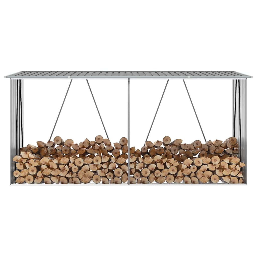 Brennholzlager aus verzinktem Stahl 330x84x152 cm Grau