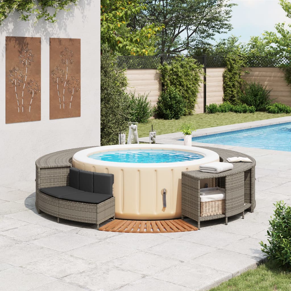 Whirlpool-Umrandung Schwarz Poly-Rattan und Massivholz Akazie