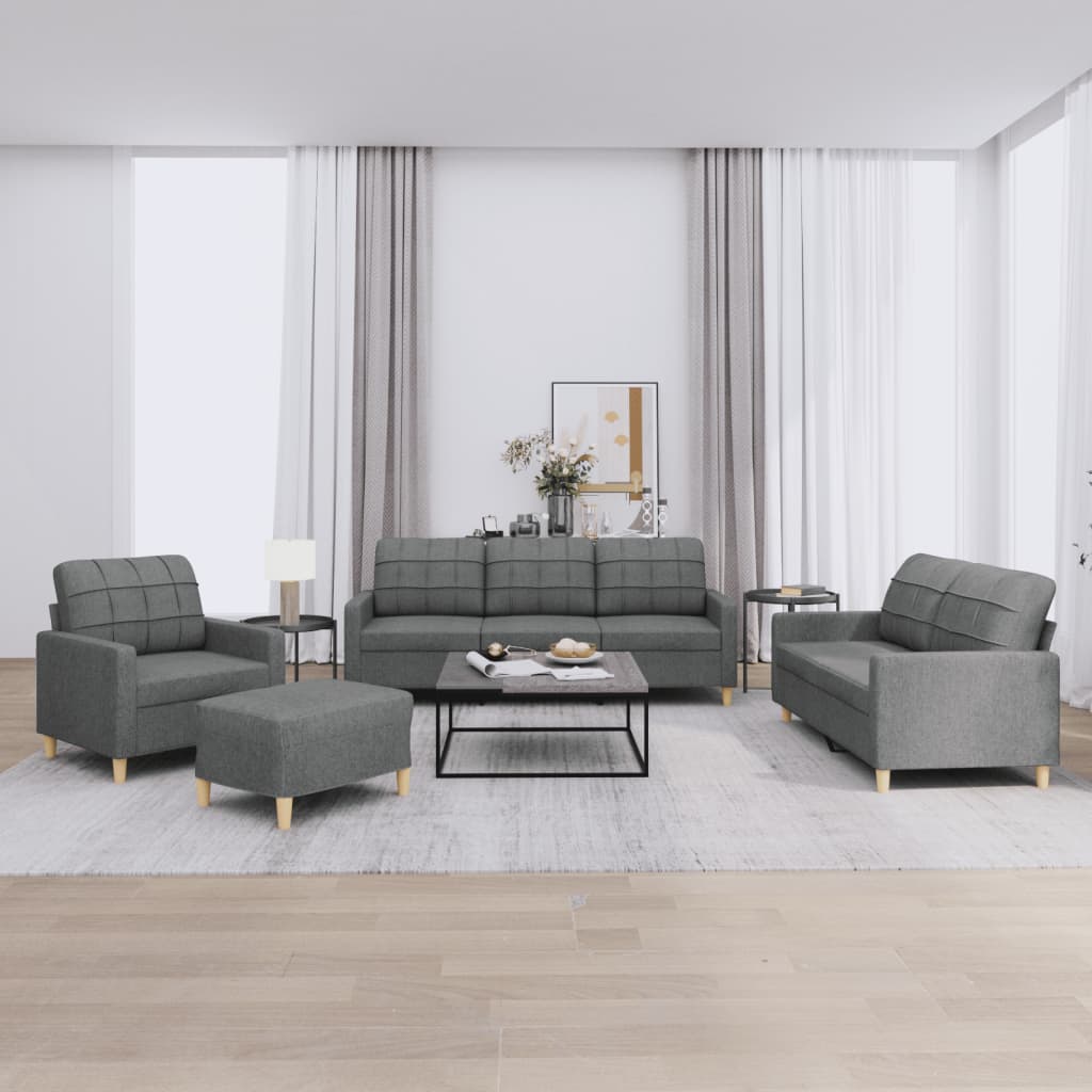 4-tlg. Sofagarnitur mit Kissen Braun Stoff