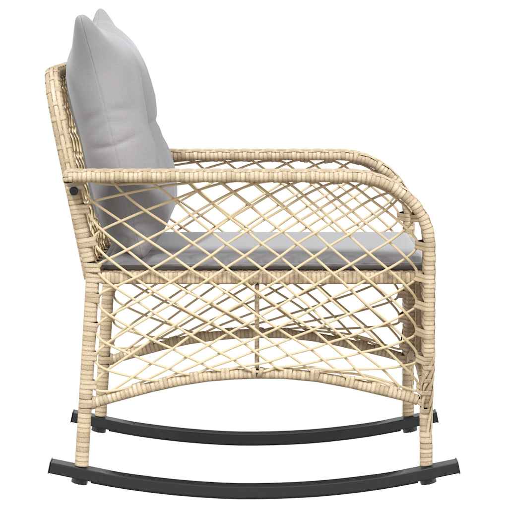 Garten-Schaukelstuhl mit Kissen Schwarz Poly Rattan