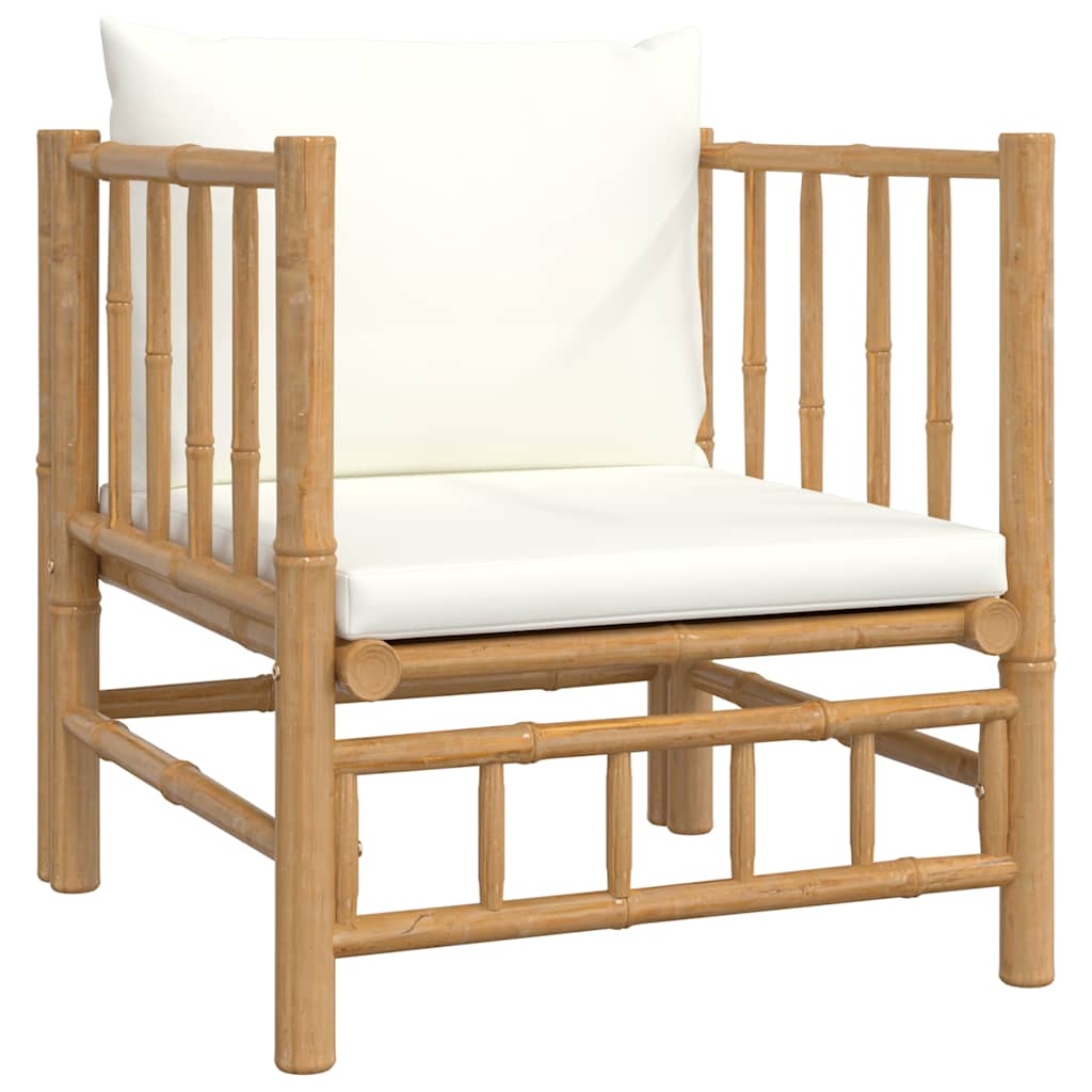 3-tlg. Garten-Lounge-Set mit Kissen Creme Bambus