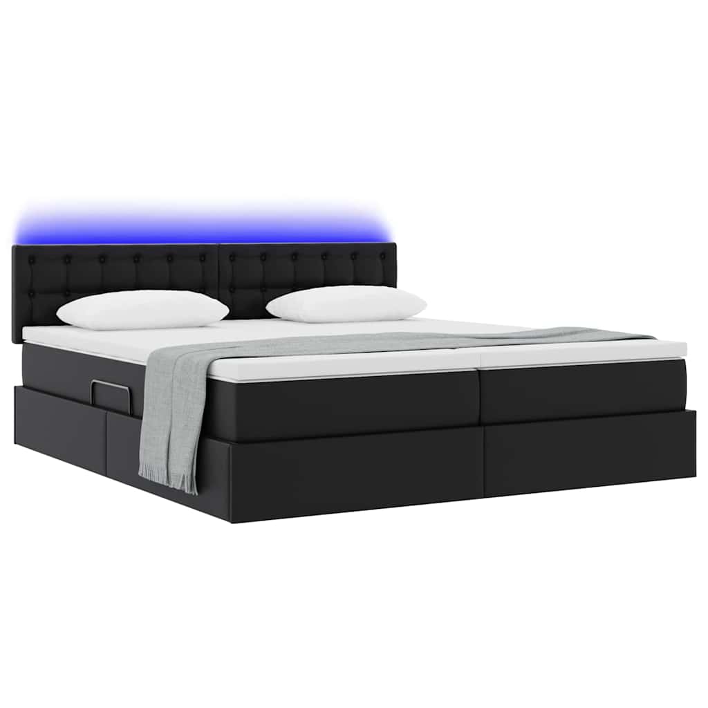 Bett mit Stauraum und LED Schwarz 180 x 200 cm Kunstleder
