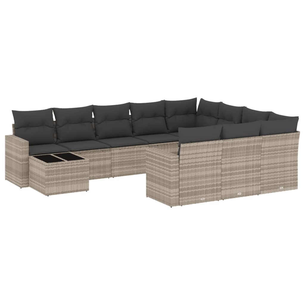 11-tlg. Garten-Sofagarnitur mit Kissen Schwarz Poly Rattan
