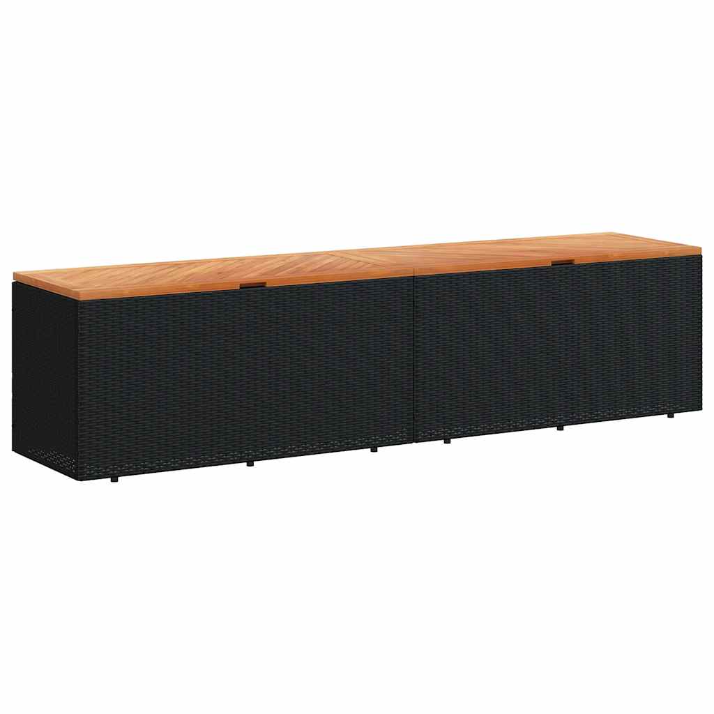 Gartentruhe Schwarz 110x50x54 cm Poly Rattan Akazienholz