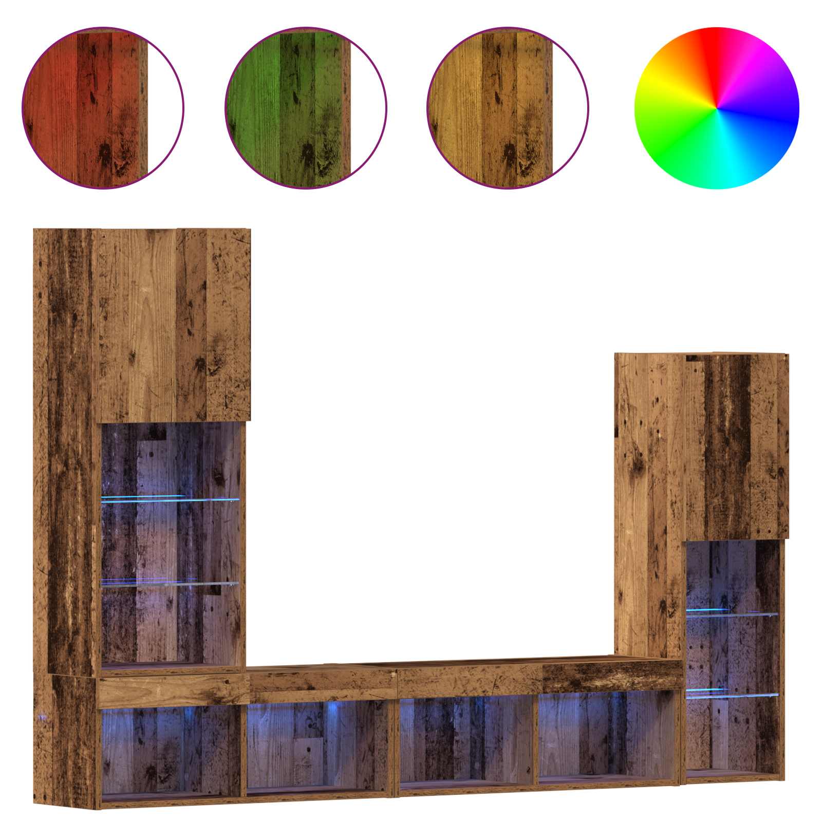 4-tlg. Wohnwand mit LED-Beleuchtung Weiß Holzwerkstoff