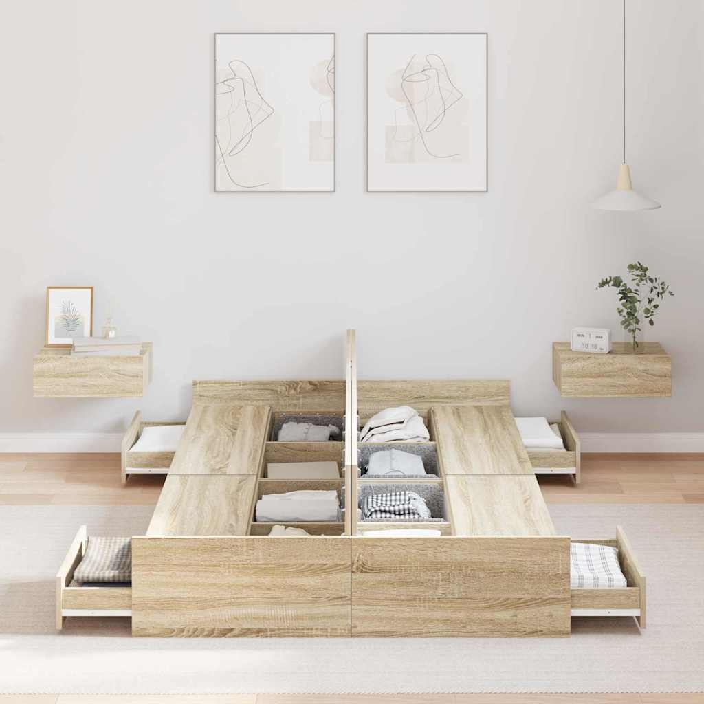 Aufbewahrungsbettgestell Weiß 200 x 200 cm Holzwerkstoff