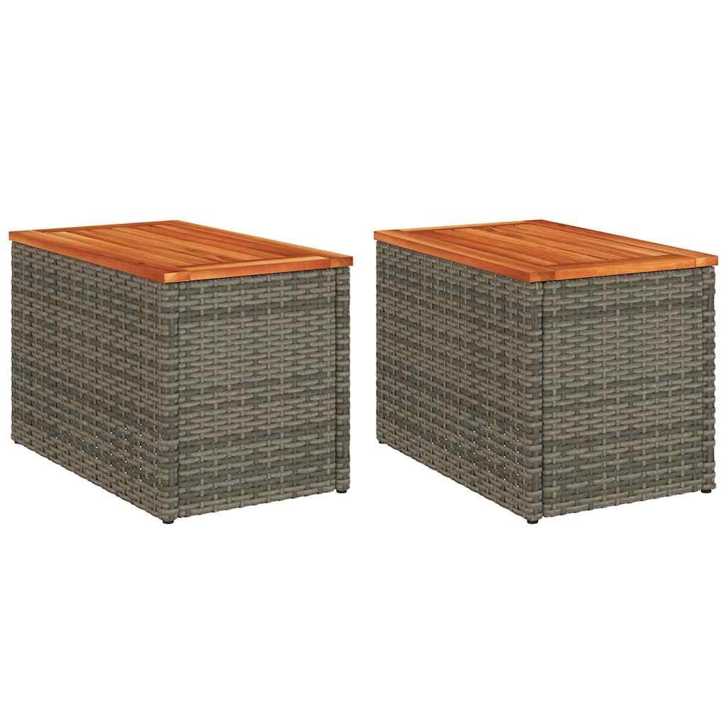 Garten-Beistelltische 2 Stk Schwarz 55x34x37cm Poly Rattan Holz