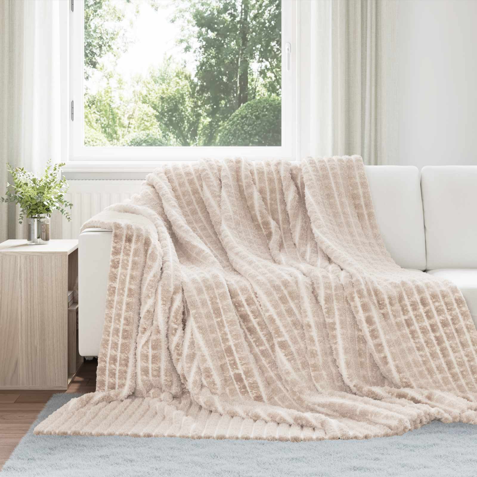 Überwurfdecke Beige 150 x 130 cm Fleece