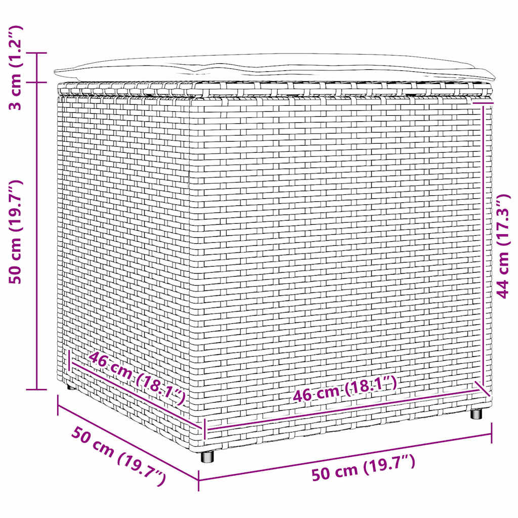 Kissenbox mit Speicher Schwarz 50 x 50 x 50 cm Poly-Rattan