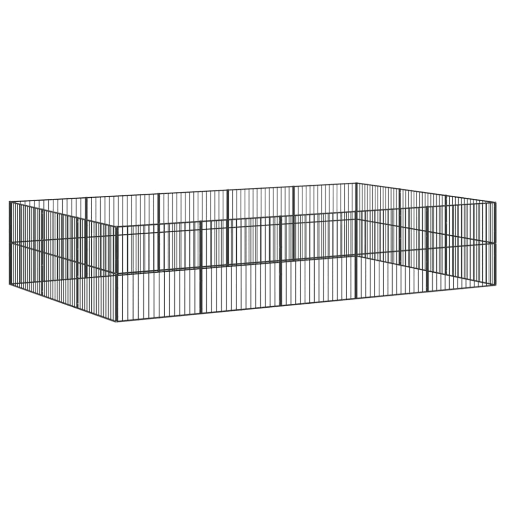 Hundelaufstall 4-tlg. Schwarz Verzinkter Stahl
