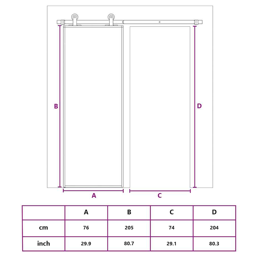 Schiebetür Aluminium und ESG Glas 90x205 cm Schwarz
