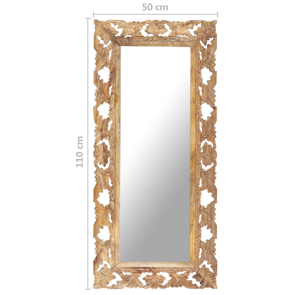 Spiegel Handgeschnitzt Braun 50x50 cm Massivholz Mango