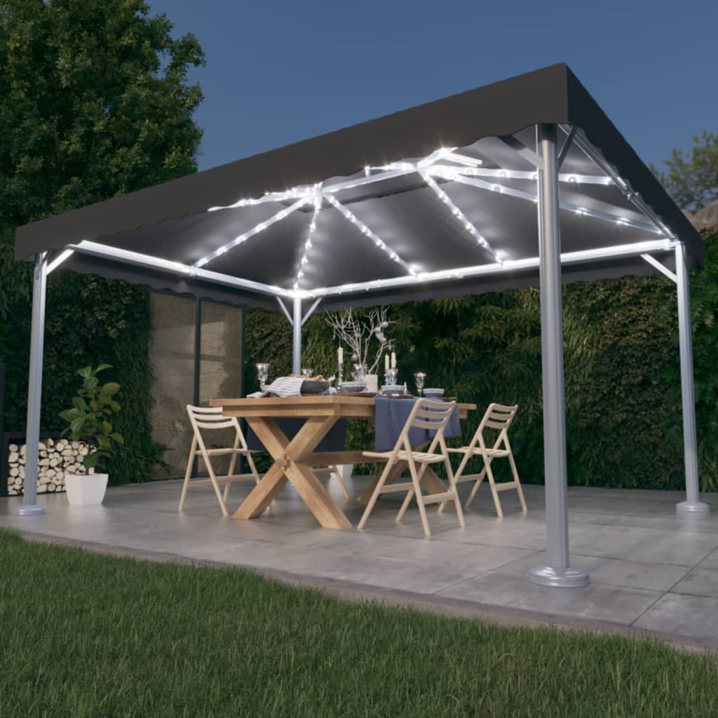 Pavillon mit LED-Lichterkette 400x300 cm Cremeweiß Aluminium