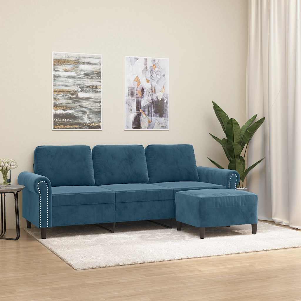 3-Sitzer-Sofa mit Hocker Hellgrau 180 cm Samt