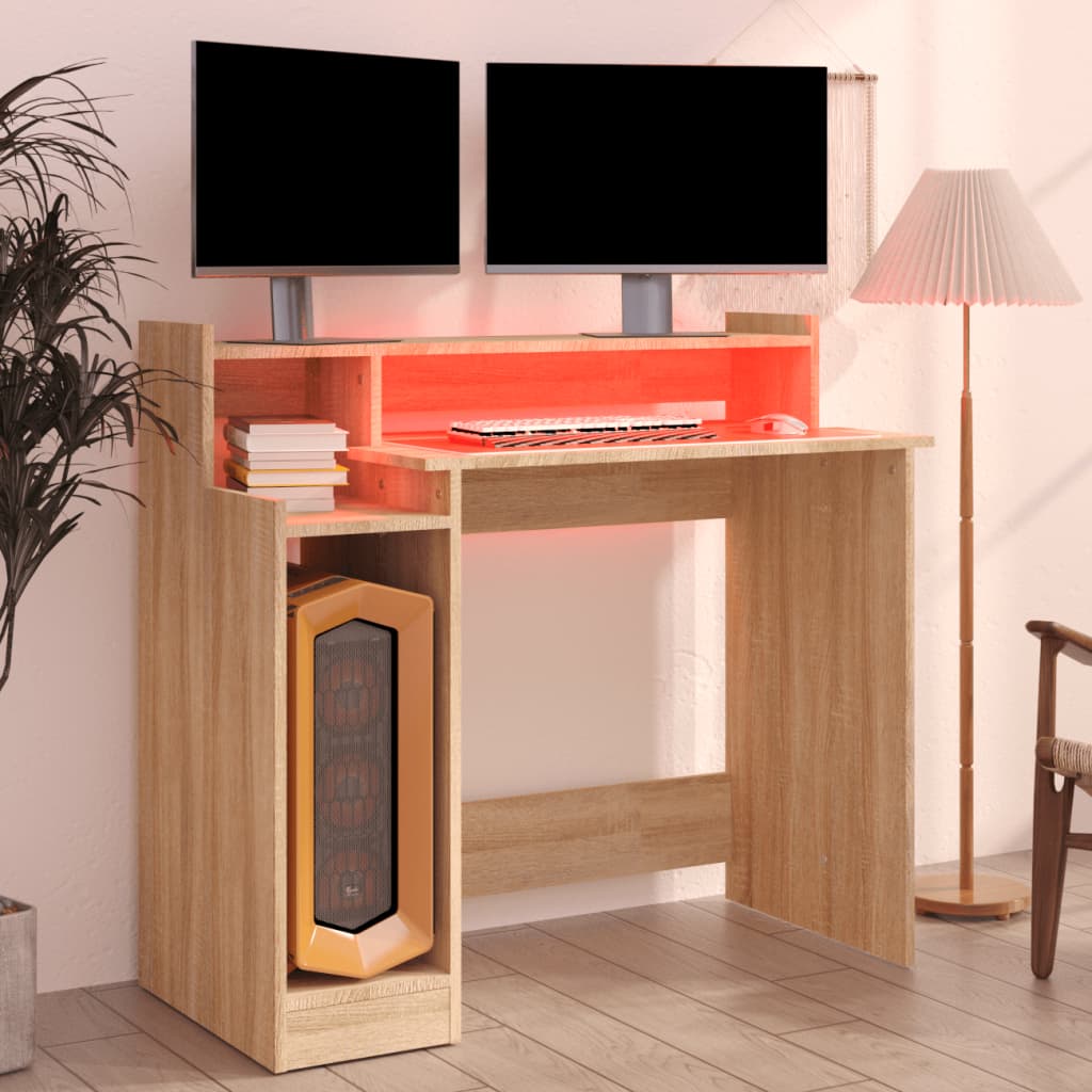 Schreibtisch mit LEDs Weiß 97x45x90 cm Holzwerkstoff