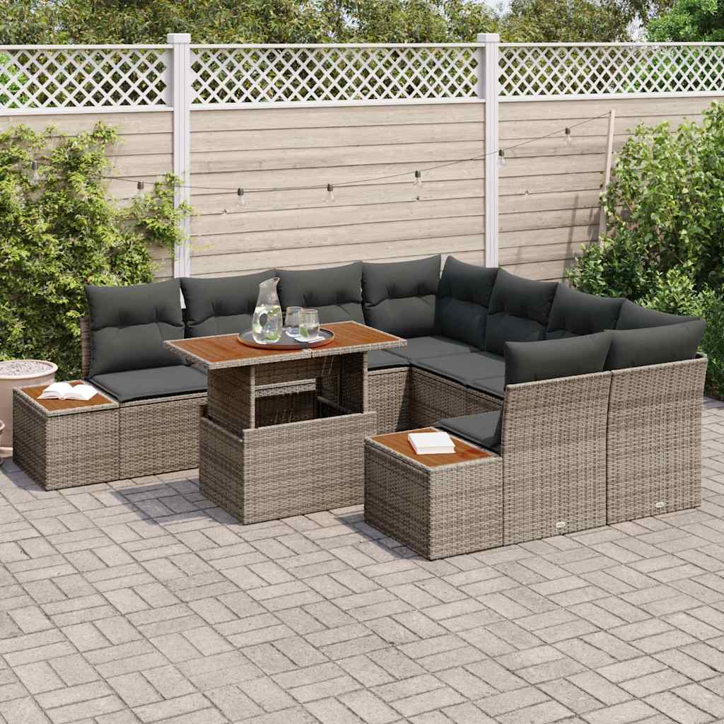 Garten Essgruppe mit Kissen 9 pcs Schwarz und Beige