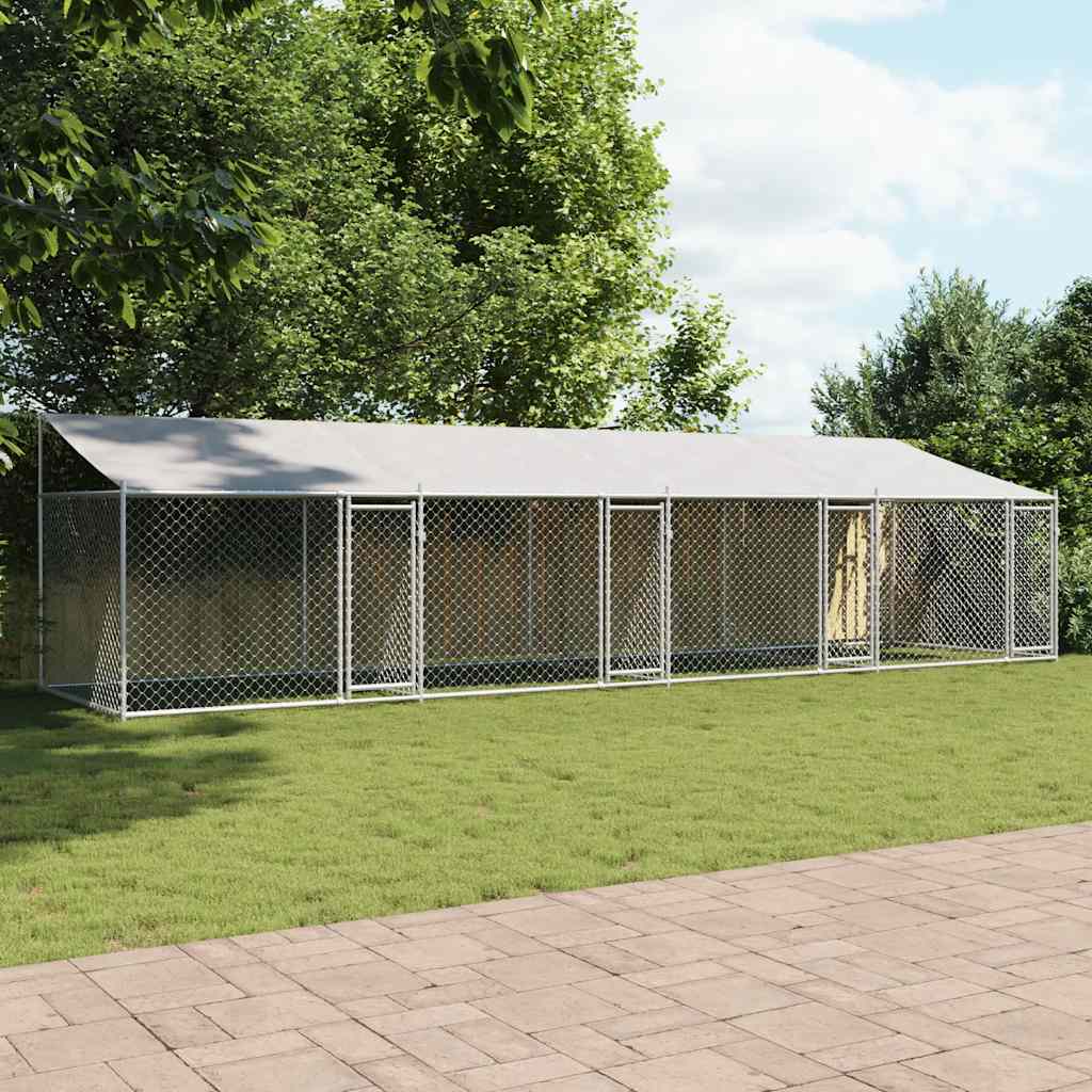 Hundezwinger mit Dach und Tür Grau 2x2x2 m Verzinkter Stahl