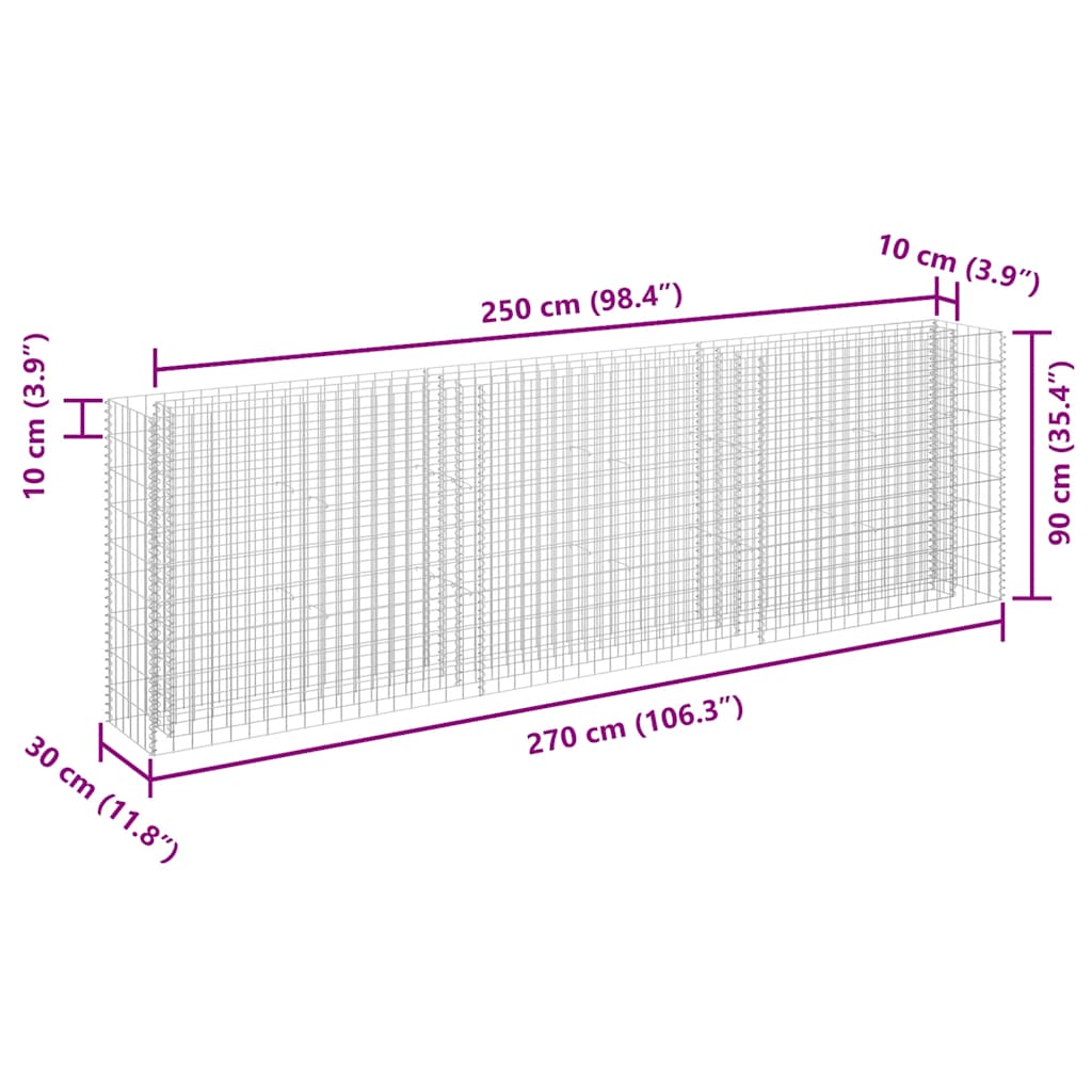 Gabionen-Hochbeet Verzinkter Stahl 90x30x10 cm