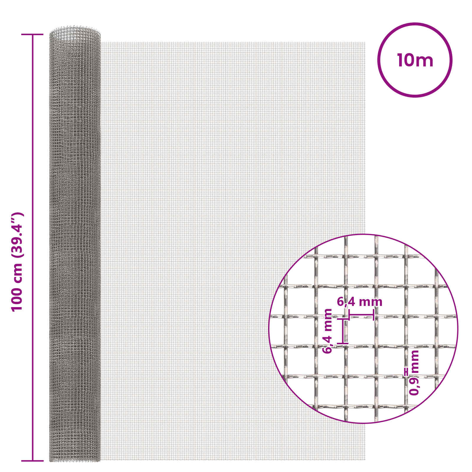 Mesh Bildschirm 20 x 500 cm 20 Mesh Edelstahl 201 Silber