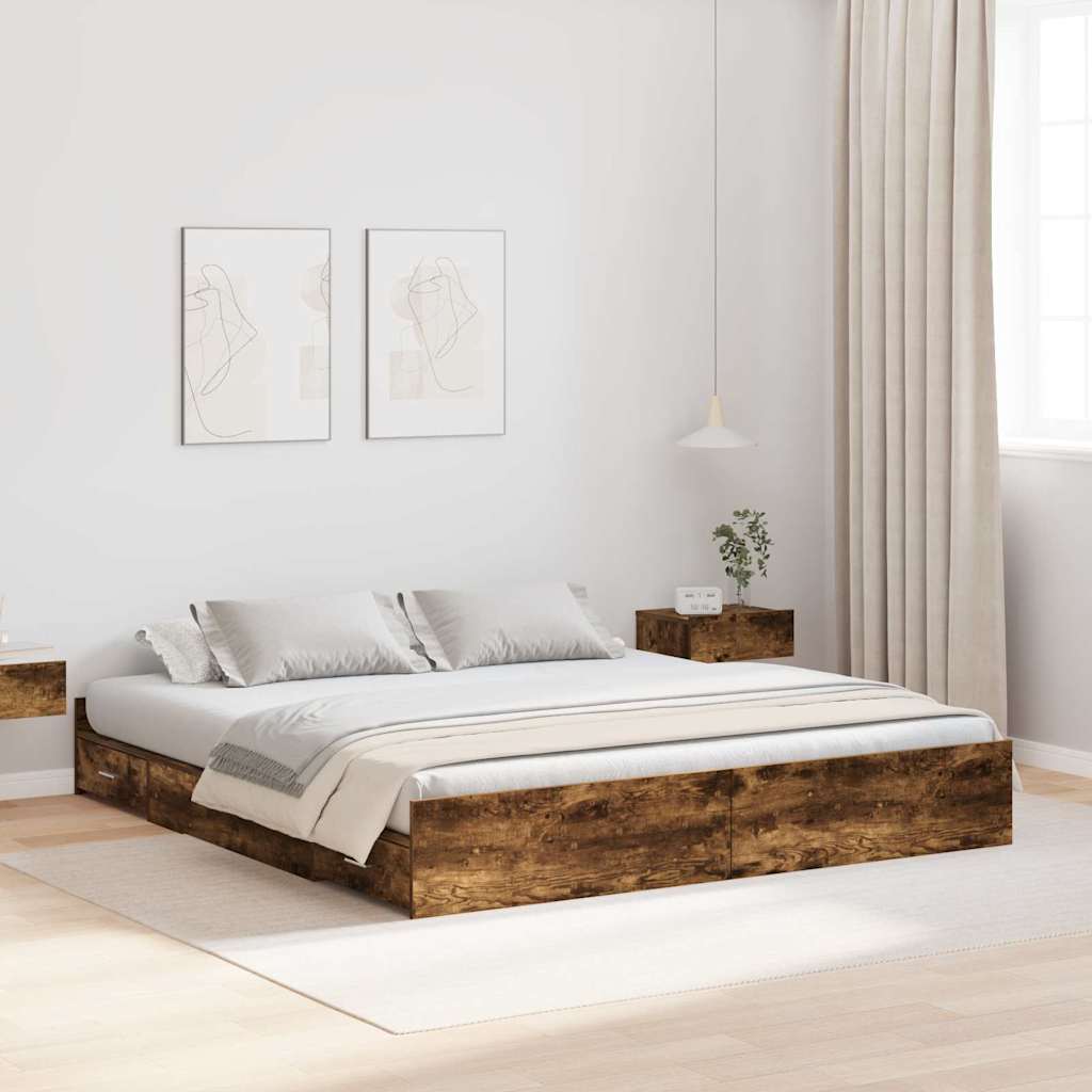 Aufbewahrungsbettgestell Weiß 200 x 200 cm Holzwerkstoff