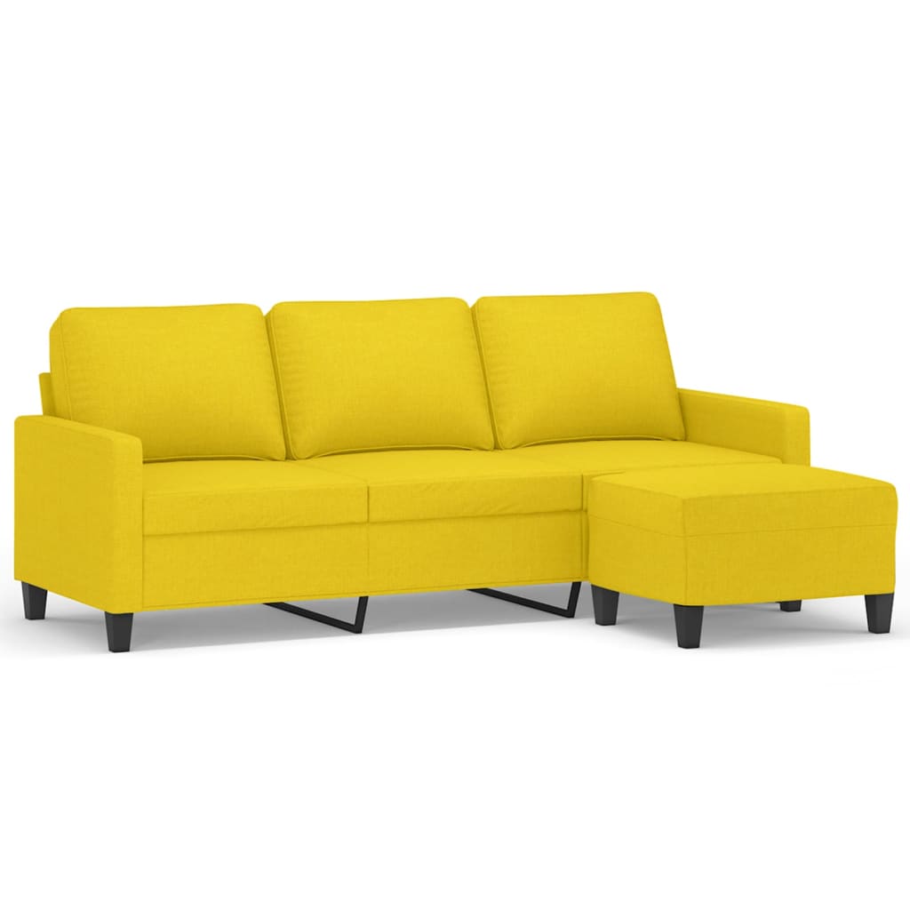3-Sitzer-Sofa mit Hocker Creme 180 cm Stoff