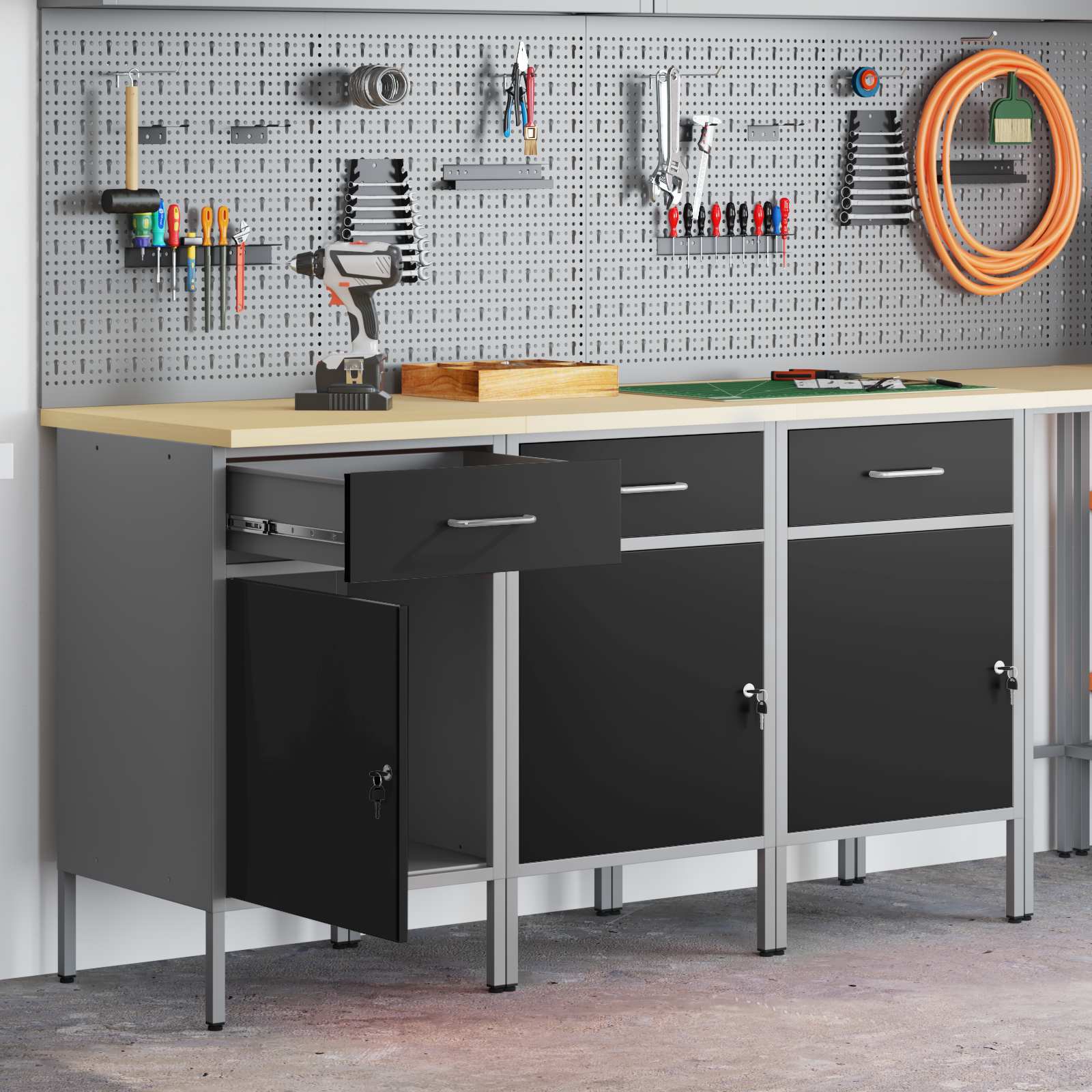 Werkbank mit Schubladen 2 pcs Rot und Grau 100 x 55 x 85 cm