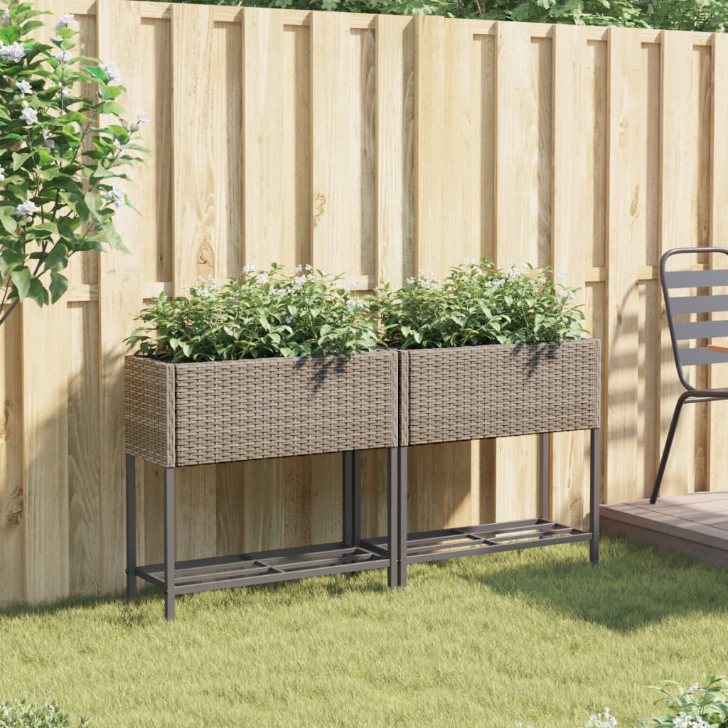 Hochbeete mit Ablage 2 Stk. Schwarz 70x28x70 cm Poly Rattan