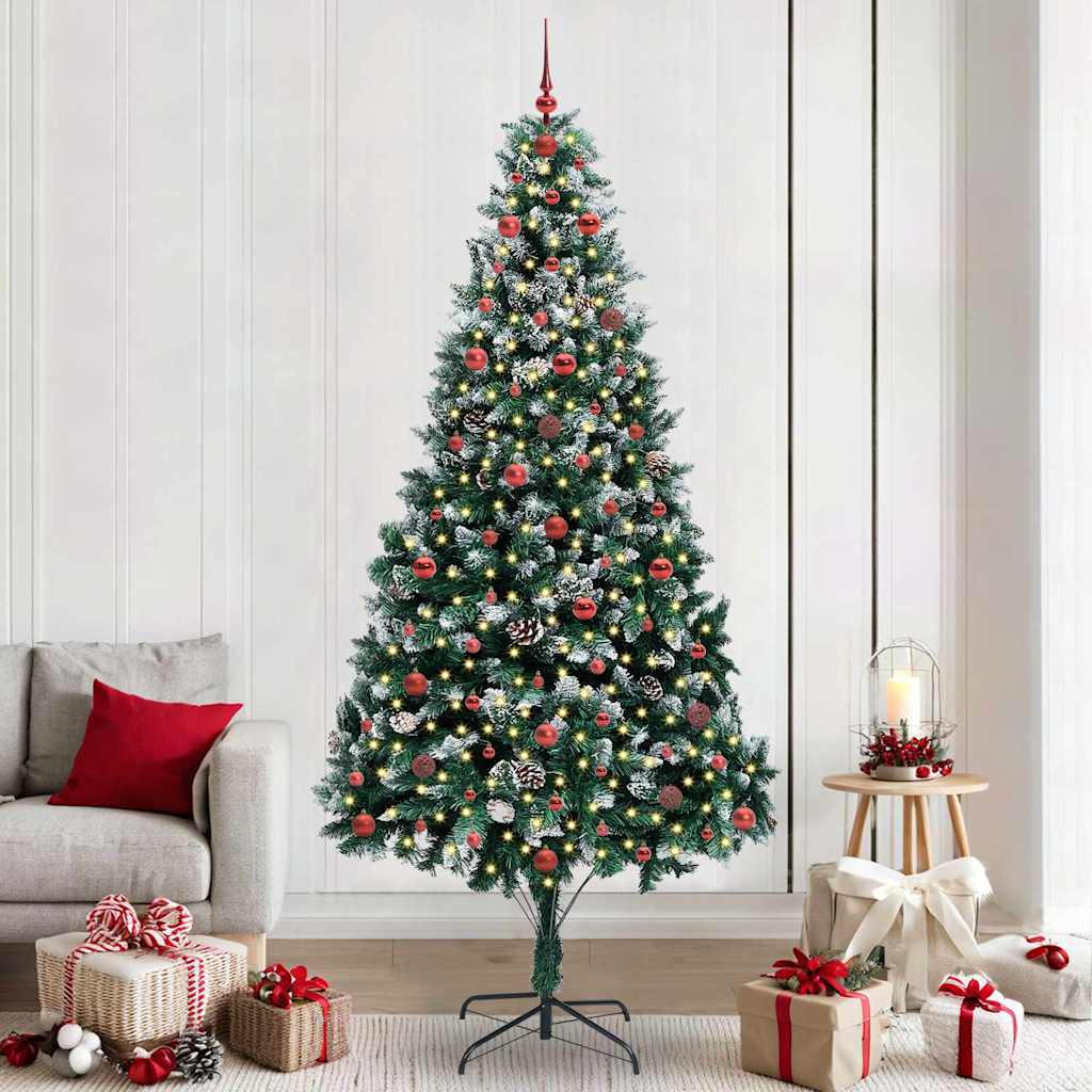 Künstlicher Weihnachtsbaum mit LEDs Kugeln Zapfen 150 cm