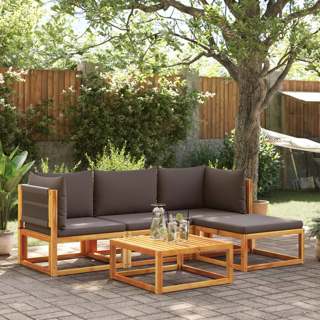 6-tlg. Gartensofa-Set mit Kissen Holz Akazie & Seil