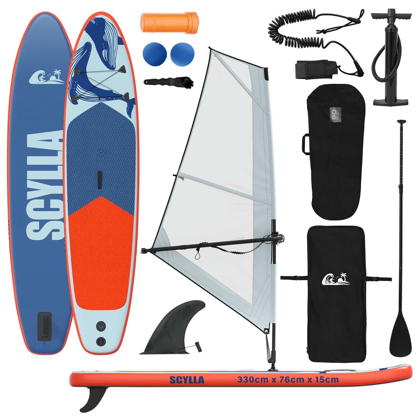 Aufblasbares SUP-Board mit Segel HYDROS 330 x 76 x 15 cm Türkis