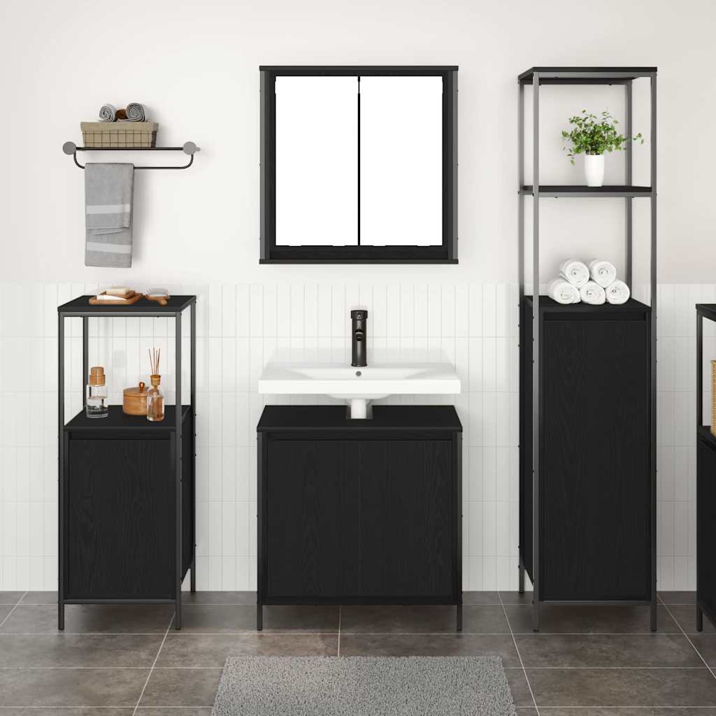 Badezimmermöbel-Set 5 pcs Schwarz Eichen-Optik Holzwerkstoff