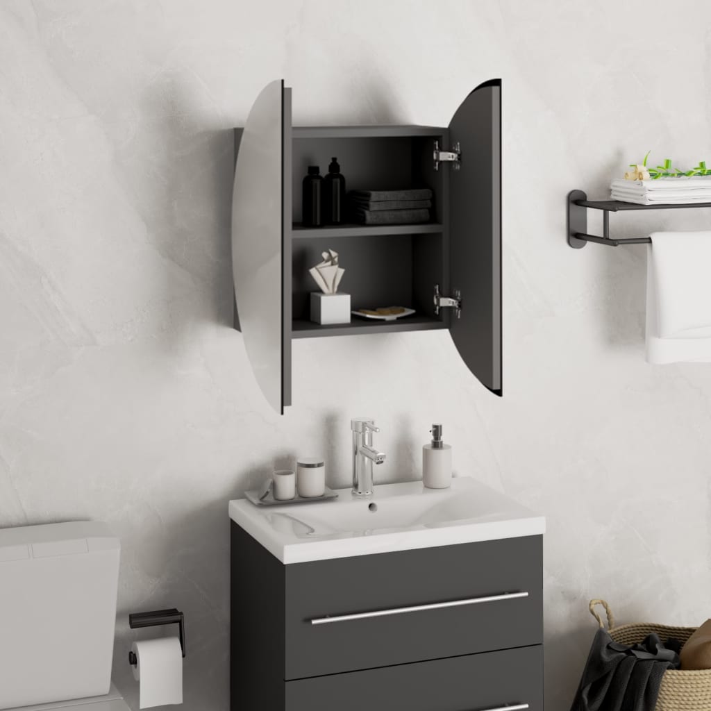 Badezimmerschrank mit Rundem Spiegel & LED Weiß 40x40x17,5 cm
