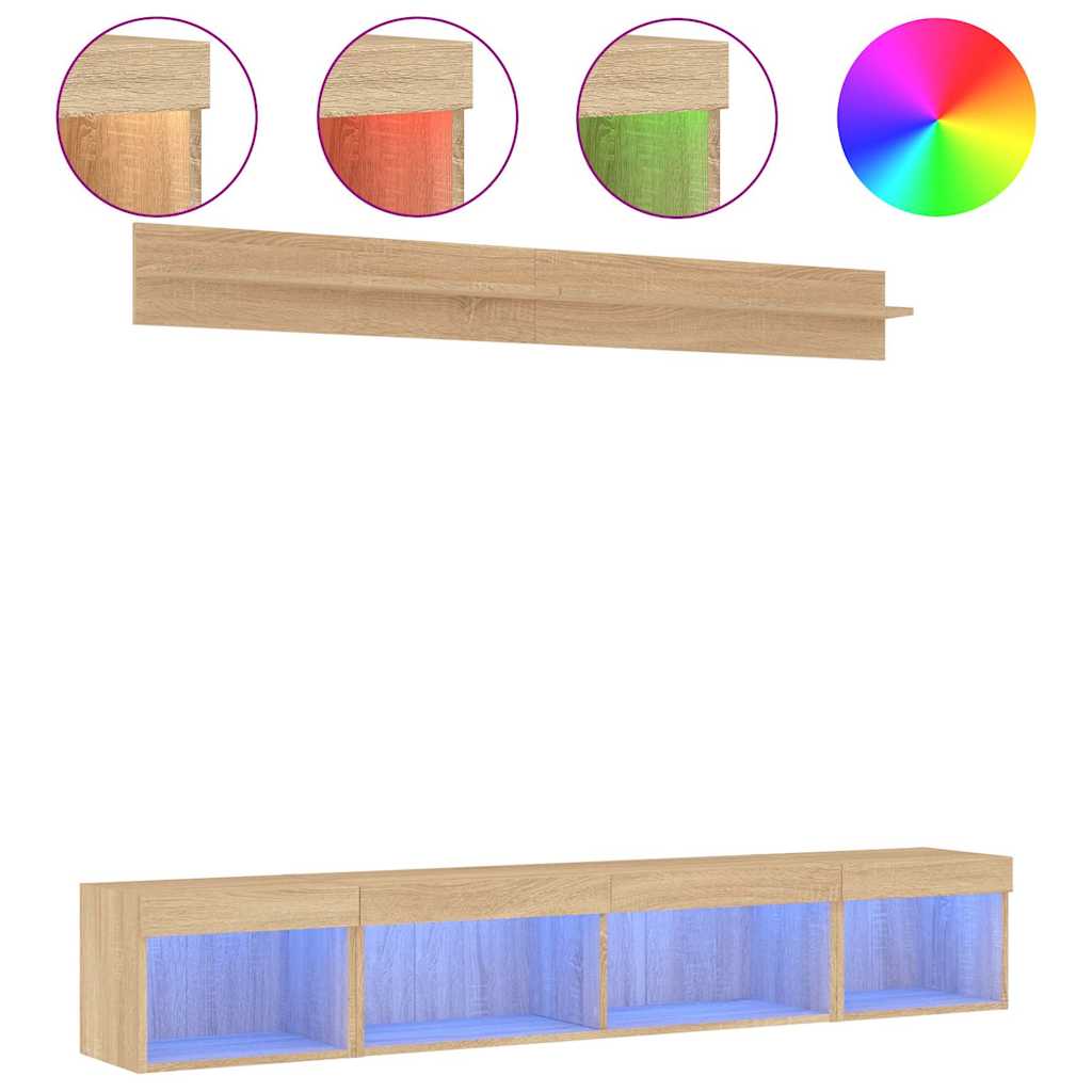 5-tlg. Wohnwand mit LED-Beleuchtung Weiß Holzwerkstoff