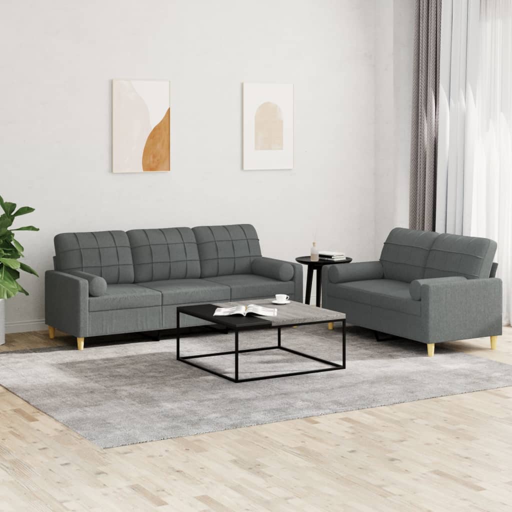 3-tlg. Sofagarnitur mit Kissen Braun Stoff