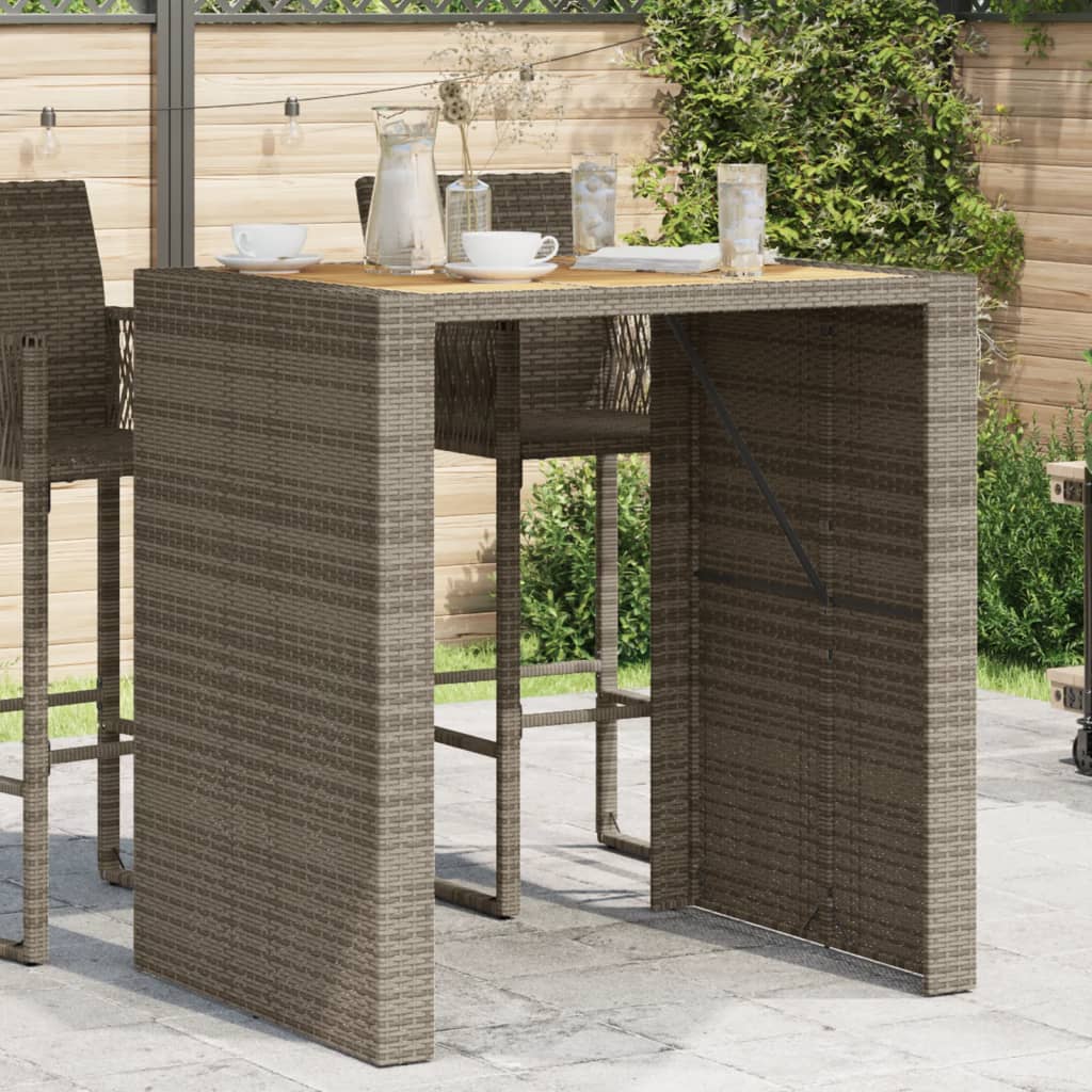 Garten-Bartisch mit Holzplatte Schwarz 105x80x110 cm Polyrattan