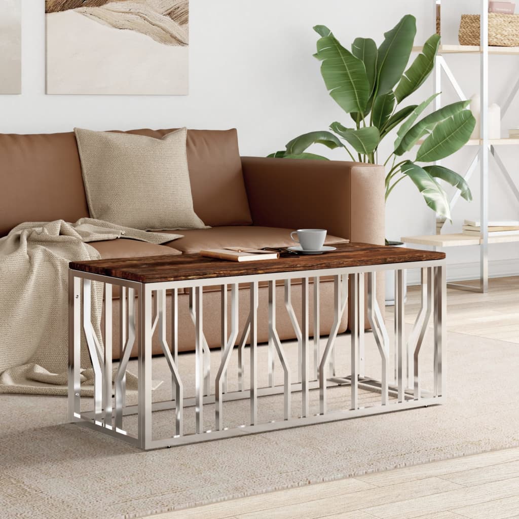 Couchtisch 110x45x45 cm Edelstahl und Glas