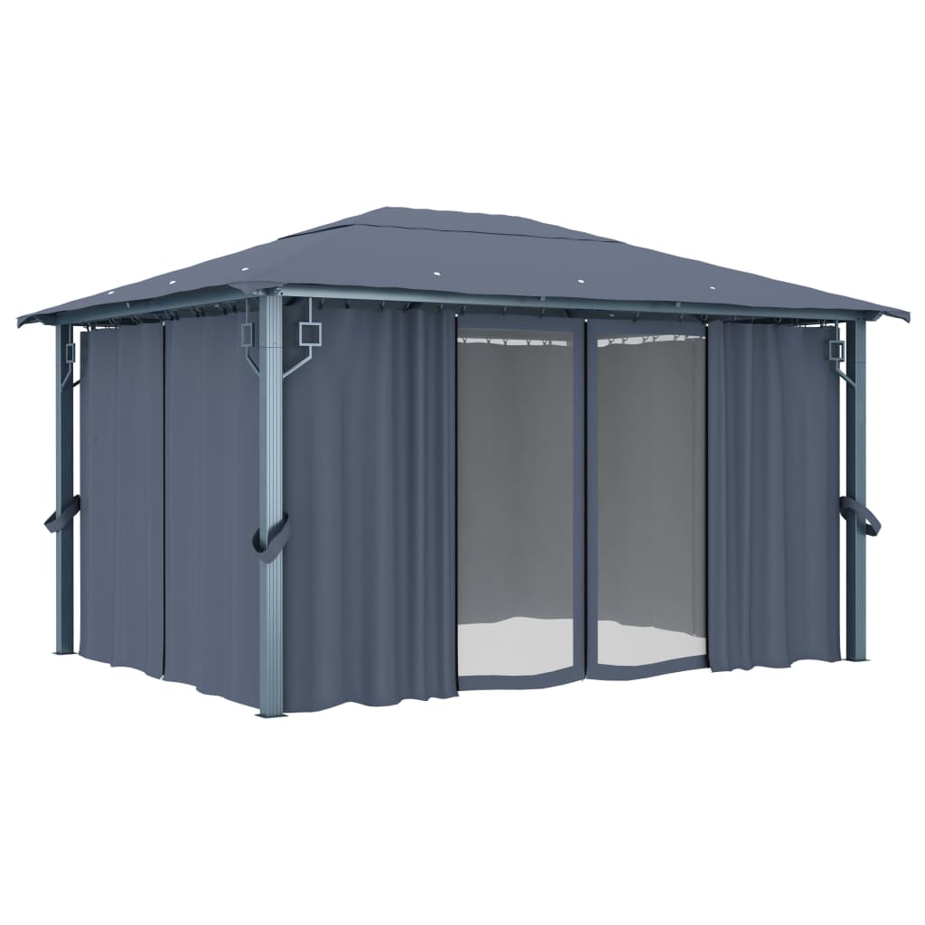 Pavillon mit Vorhängen & LED-Lichterkette 300x300 cm Creme Alu