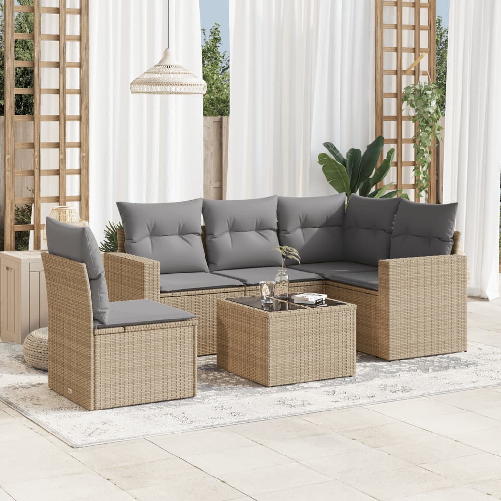 5-tlg. Garten-Sofagarnitur mit Kissen Schwarz Poly Rattan