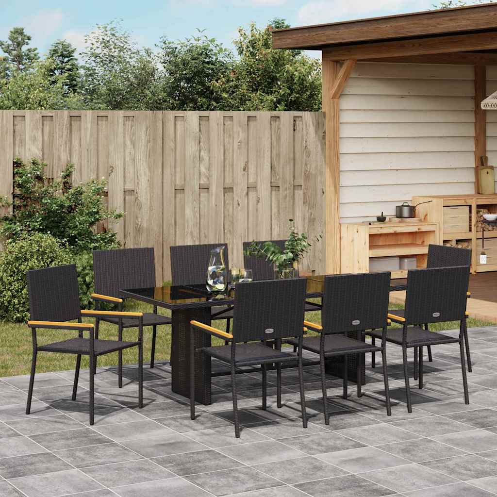 Garten Essgruppe 7 pcs Schwarz Poly-Rattan