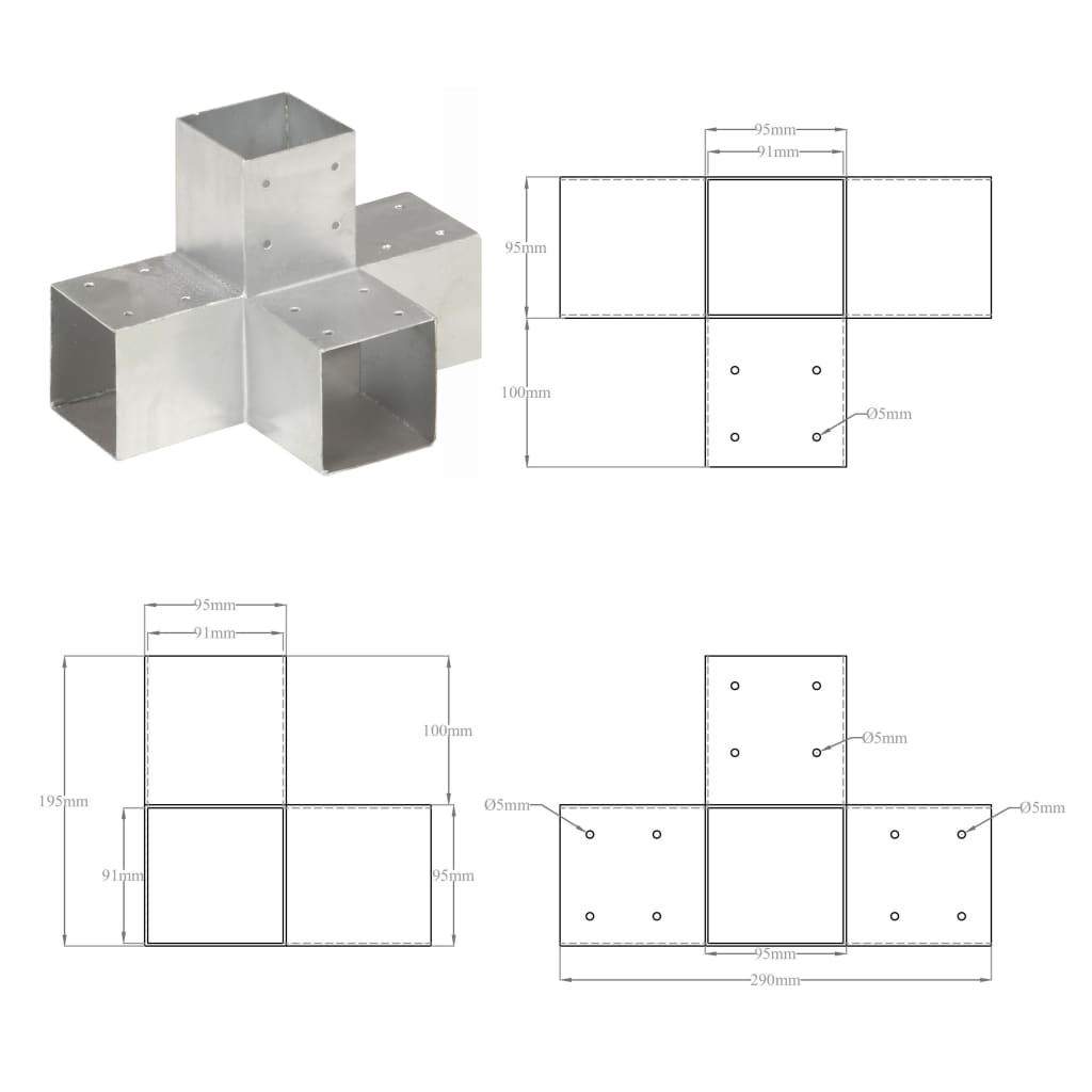 Pfostenverbinder L-Form Verzinktes Metall 71 x 71 mm