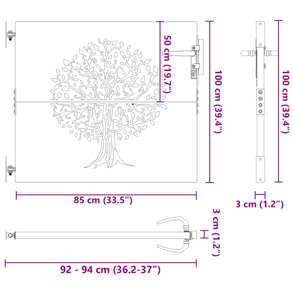 Gartentor 85x75 cm Cortenstahl Baum-Design